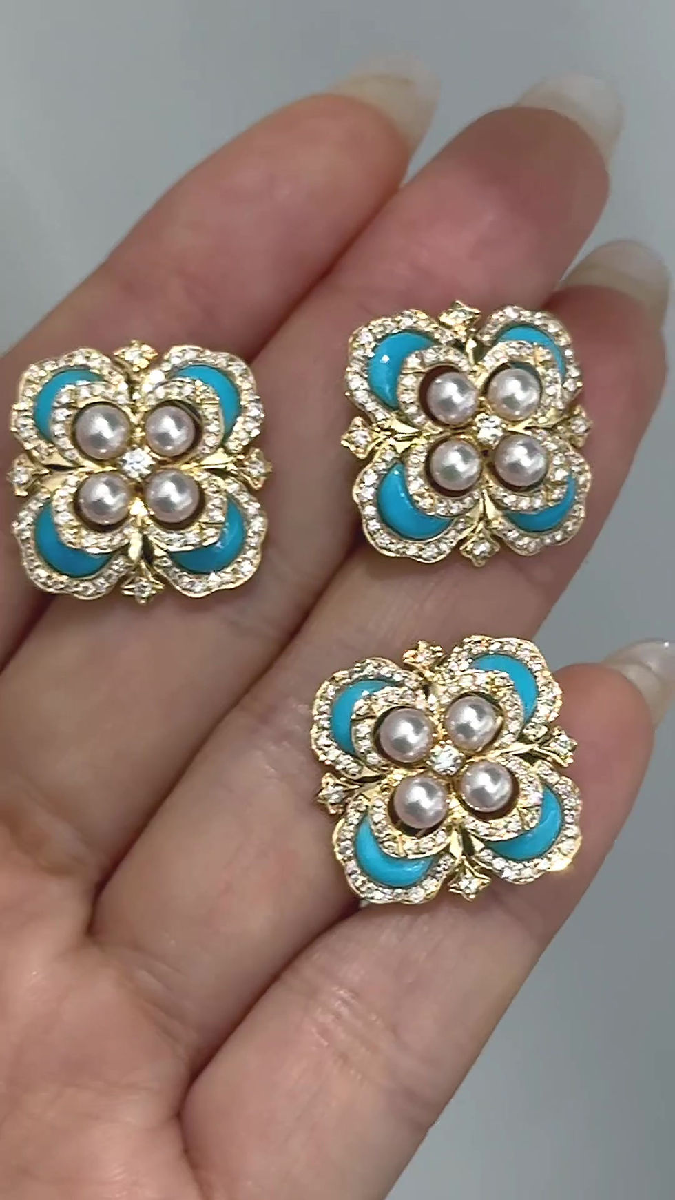 サムネイル： JH134-SYJ — Aurora Turquoise Royal Baby Akoya Pearl & Diamond Ring