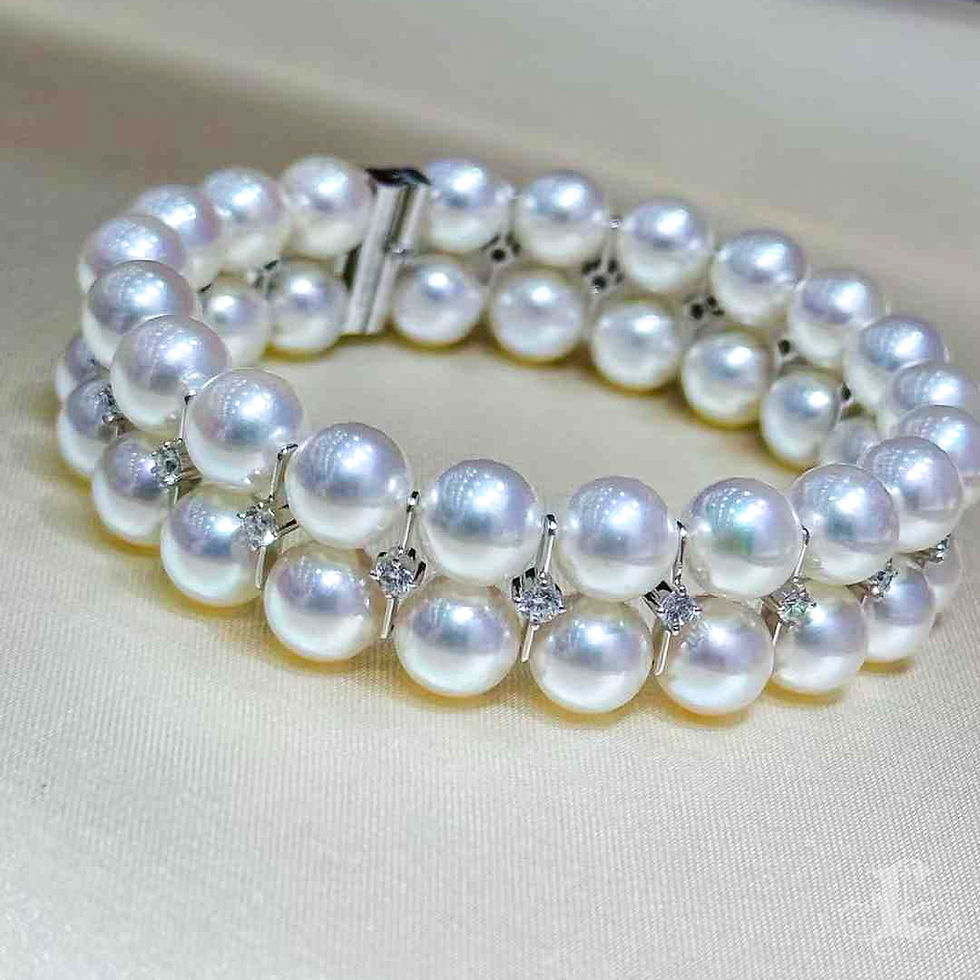 Miniatyrbild: Crown Radiance — Aurora Akoya Pearl Double Strand Diamond Bracelet