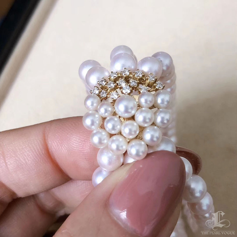 Miniature : Crown Radiance — Akoya Pearl Triple Strand Diamond Bracelet