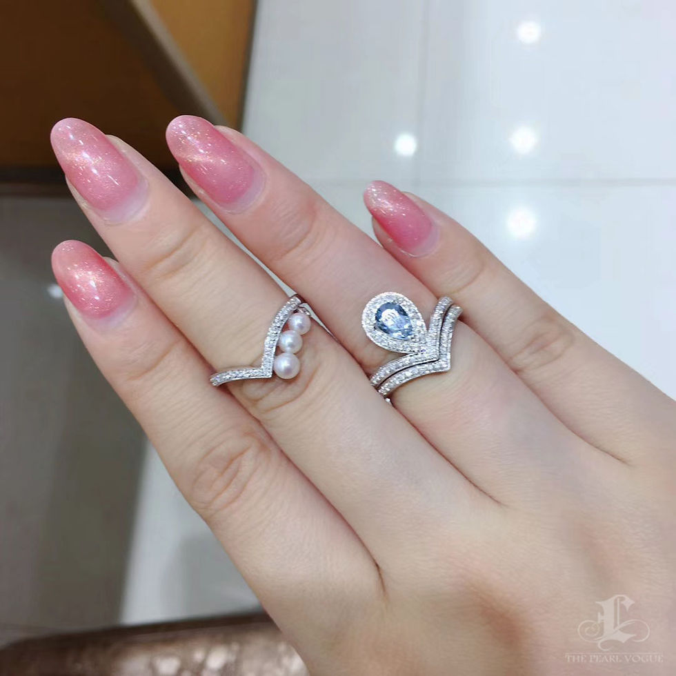 الصورة المصغرة: Crown Radiance—Transformable Akoya Pearl, Sapphire & Diamond Stackable Ring Set