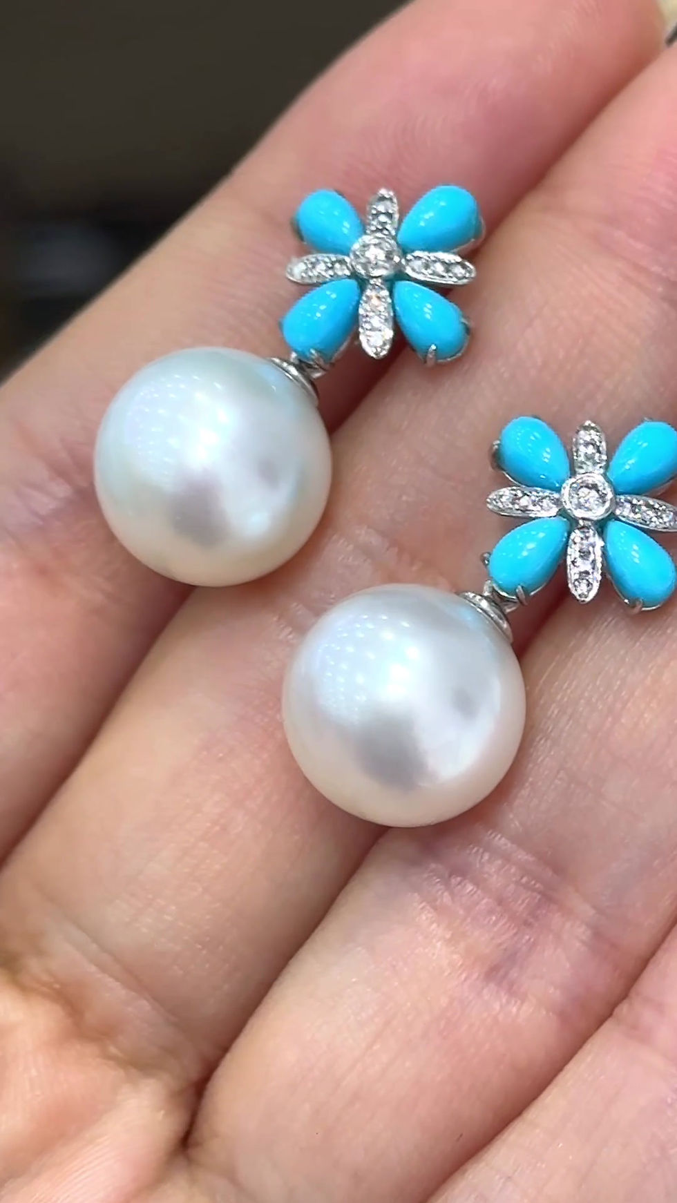 섬네일: Caelmare — Transformable Turquoise Bloom 12–13mm South Sea Pearl Diamond Earring
