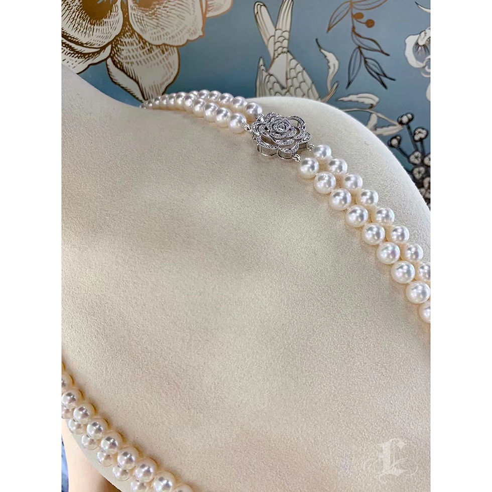 الصورة المصغرة: Vine Symphony — Diamond Rose Clasp Akoya Pearl Double Strand Necklace