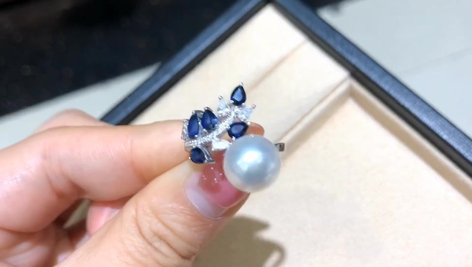 Miniature : Vine Symphony — Sapphire Vine South Sea Pearl & Diamond Ring