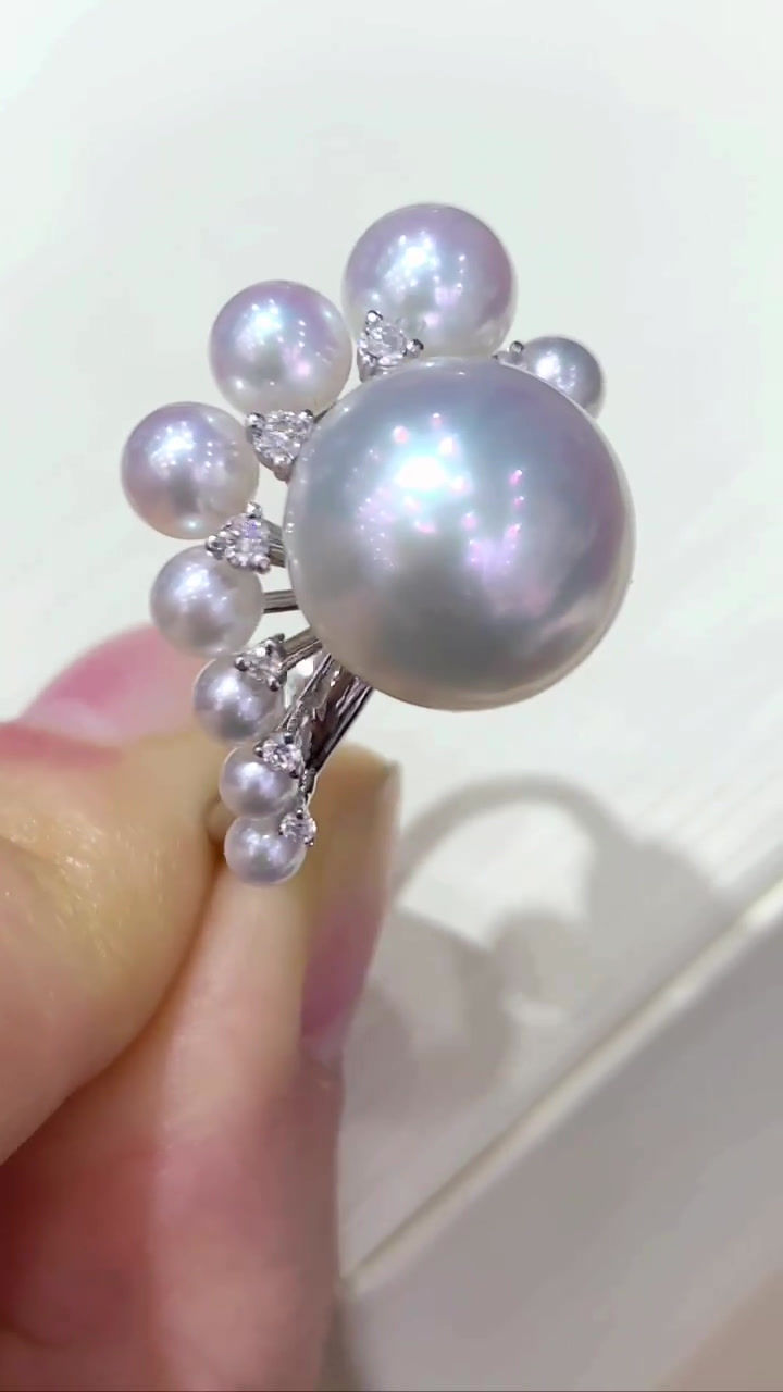 الصورة المصغرة: Lustre Arc — South Sea & Akoya Pearl Diamond Ring