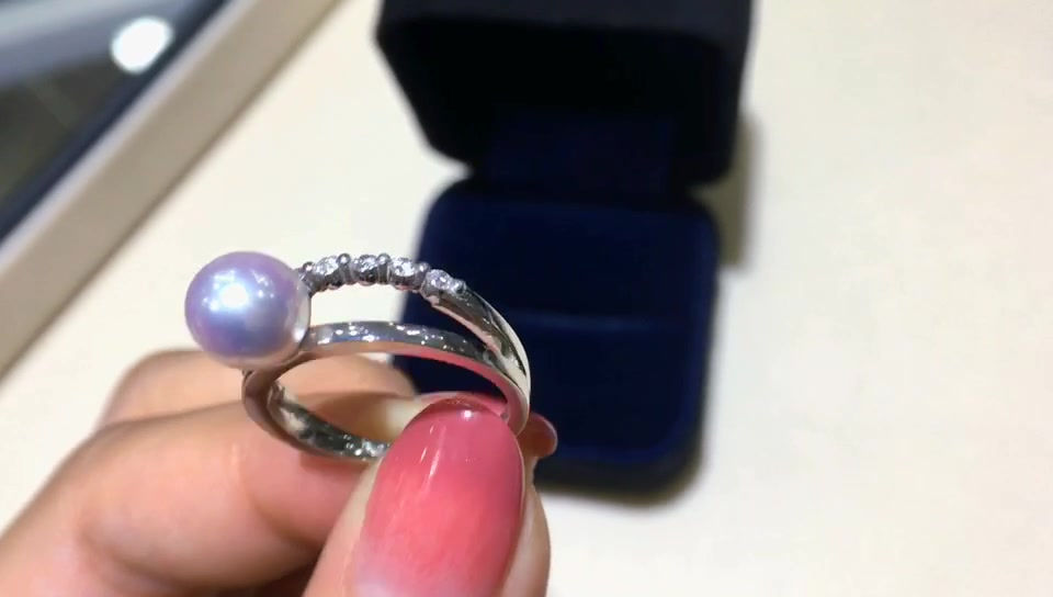 Thumbnail: Lustre Arc — Celeste Line Akoya Pearl & Diamond Ring in 18K White Gold