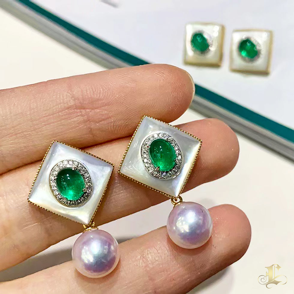 الصورة المصغرة: Jādora — Transformable Emerald, Akoya Pearl & Diamond Earrings