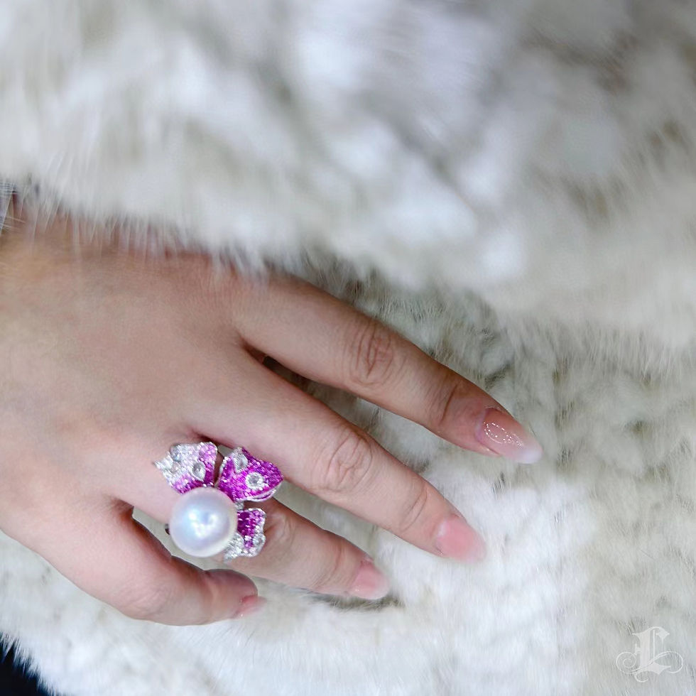 Miniatyrbild: Vine Symphony — Convertible South Sea Pearl Pink Sapphire Diamond Ring Pendant