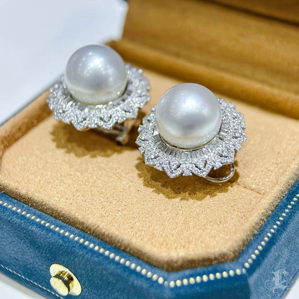 Miniatyrbild: Crown Radiance — Diamond Halo South Sea Pearl Classic Earrings