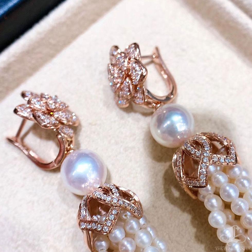 Miniaturbild: Crown Radiance — AAA Akoya Pearl & Diamond Tassel Earrings in 18K Rose Gold