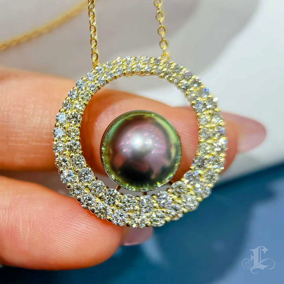 Miniatura: Sculpted Geometry — Halo Structure Tahitian Pearl Diamond Pendant