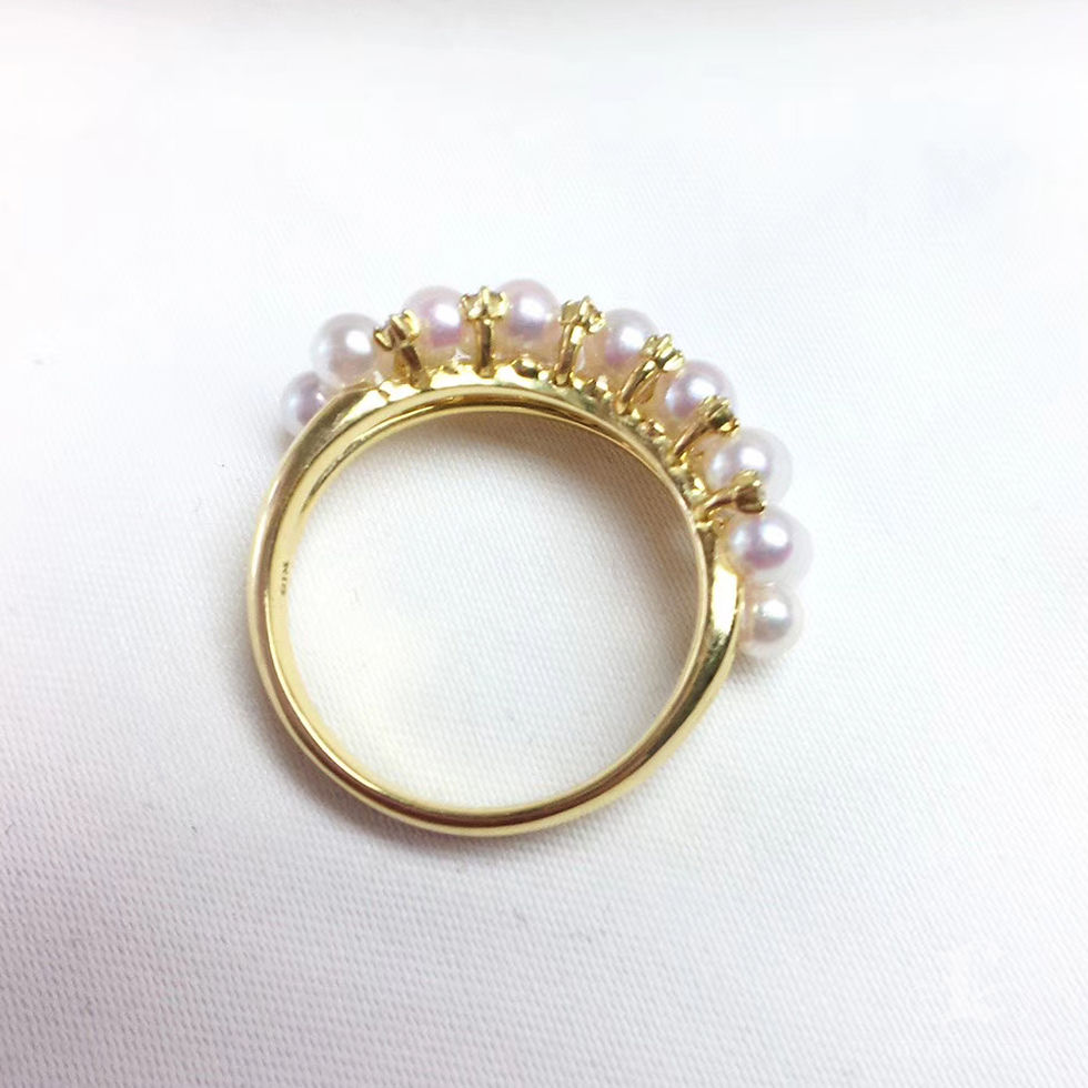 Thumbnail: Sculpted Geometry — Baby Akoya Pearl Double Row Ring in 18K Gold with Diamonds