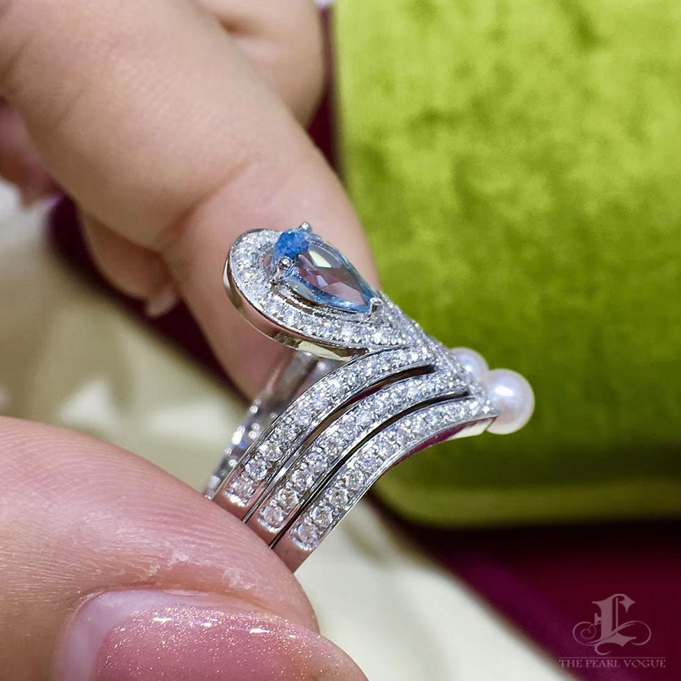 Miniature : Crown Radiance—Transformable Akoya Pearl, Sapphire & Diamond Stackable Ring Set