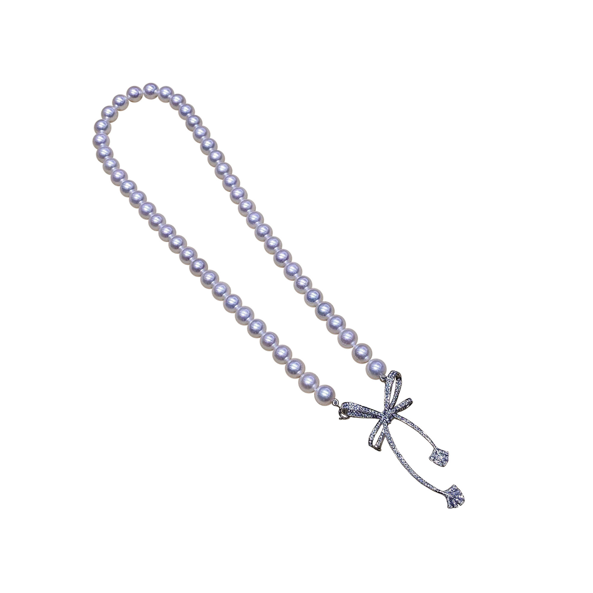 Vine Symphony — Transformable Diamond Bow Hanadama Akoya Pearl Necklace