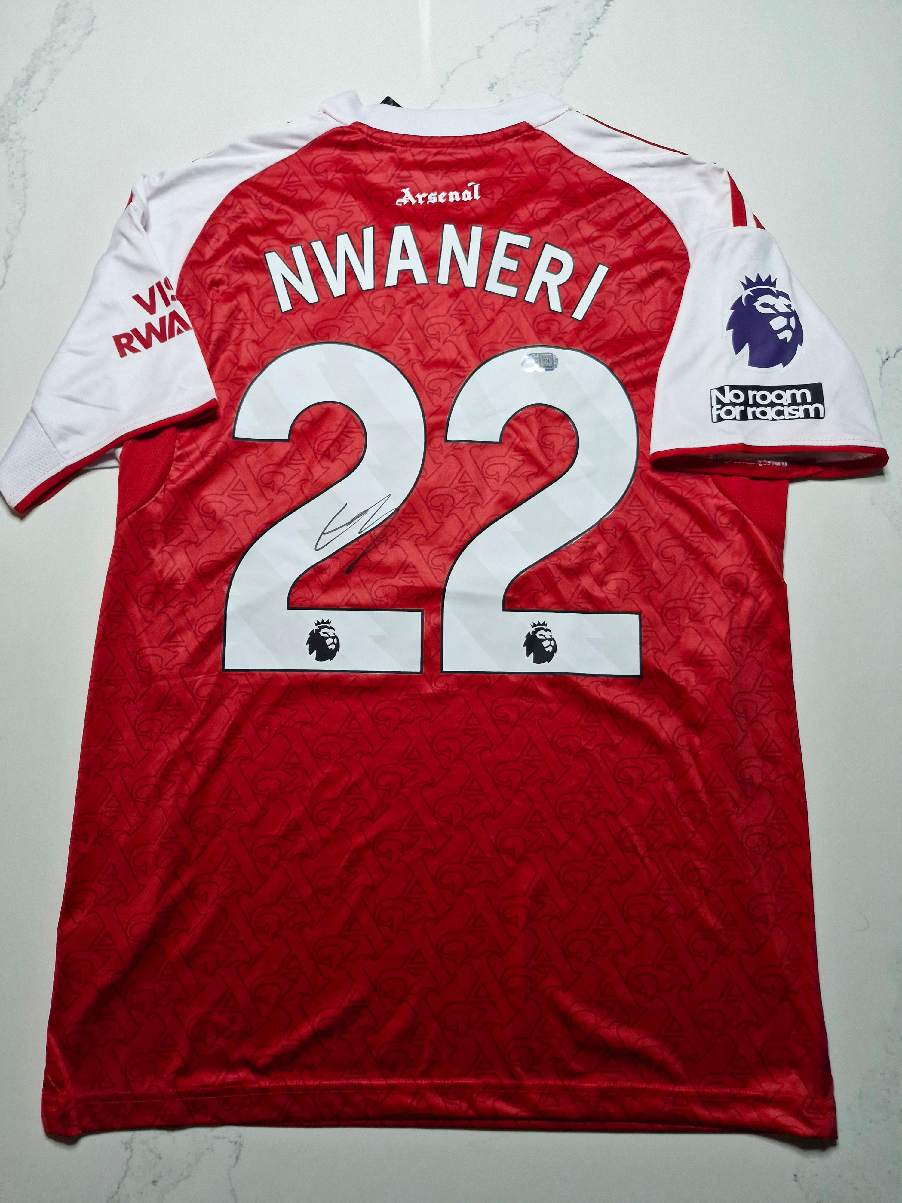 Ethan Nwaneri signed Arsenal 25/26 home shirt ACG Certified 