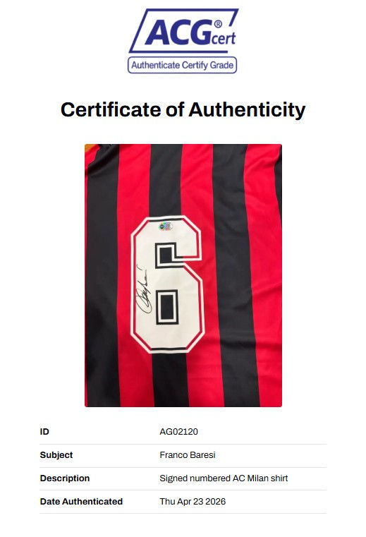 Thumbnail: Franco Baresi Signed Shirt - AC Milan Retro Shirt