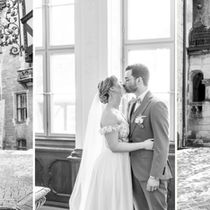 Brautpaar bei seiner Winterhochzeit im verschneiten Quedlinburg