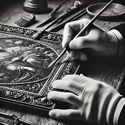 DALL·E 2024-11-04 19.38.38 - A grayscale vintage-style image focused on the hands of an ar