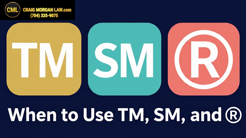 Graphic showing the trademark symbols ™, ℠, and ® with the title “When to Use ™, ℠, and ®: What the Symbols Actually Mean” on a navy blue background.
