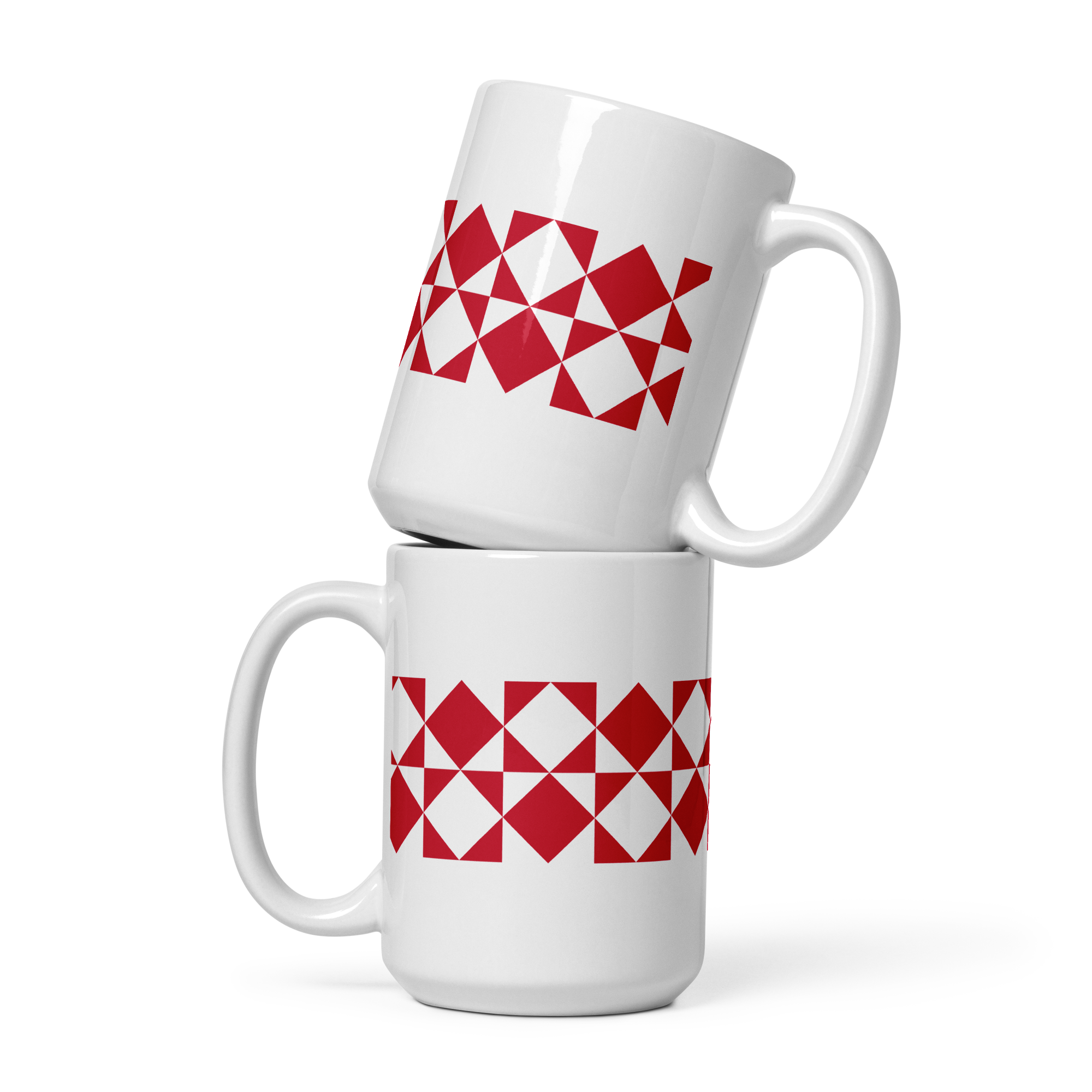 Red Checkered Design White Glossy Mug