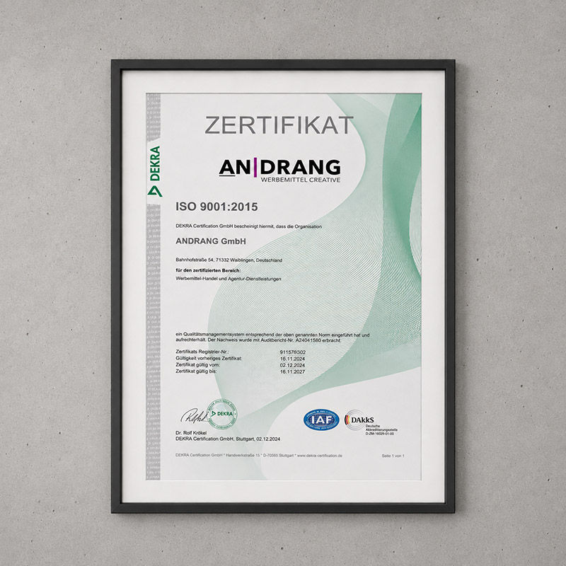 Dekra ISO Zertifikat