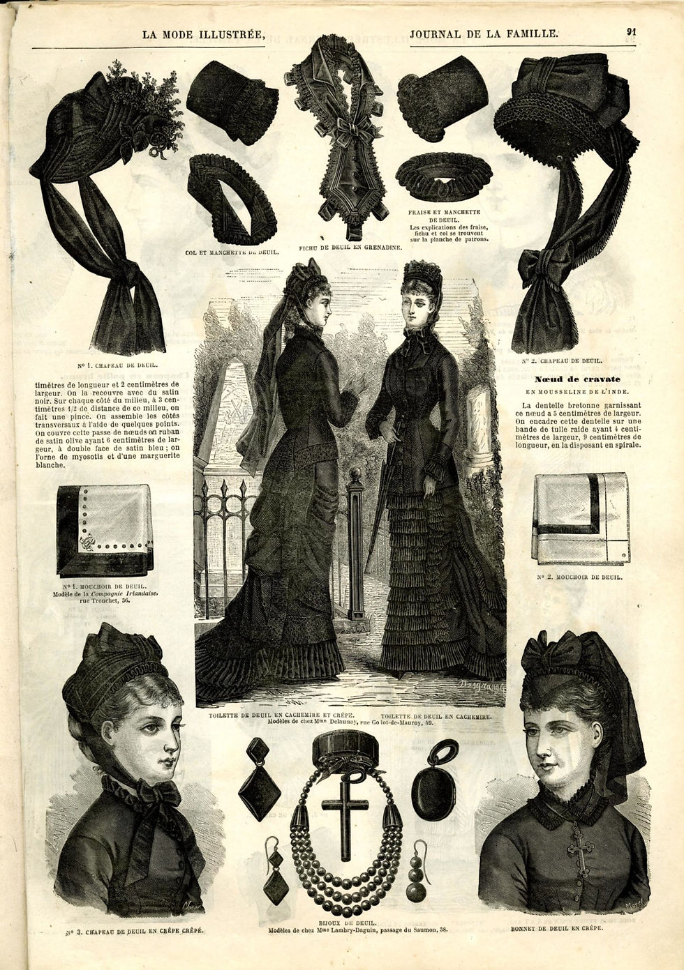 article on mourning wear from 1880 La Mode Illustrée magazine issue