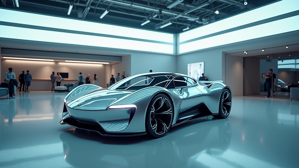 High angle view of a futuristic car displayed in a virtual reality environment