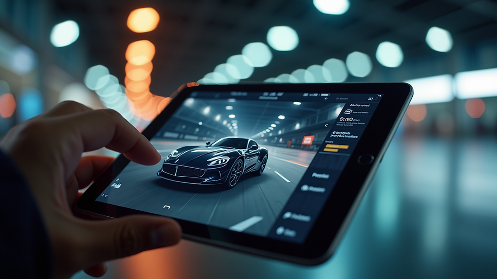 Close-up view of a virtual car customisation screen on a tablet