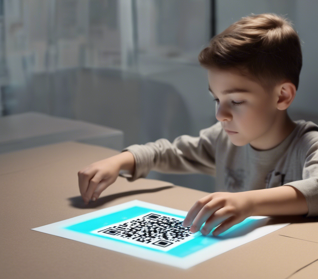 Young boy using QR Code