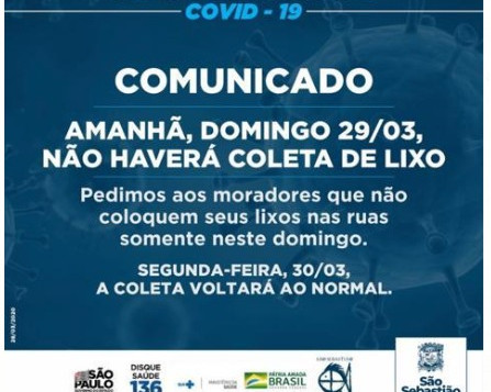 COMUNICADO - Coleta de lixo 29 e 30/03