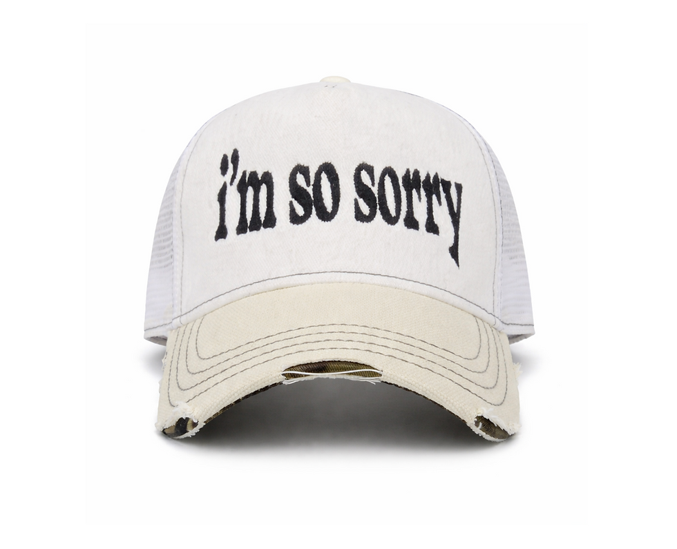 White Distressed Trucker Hat Front View