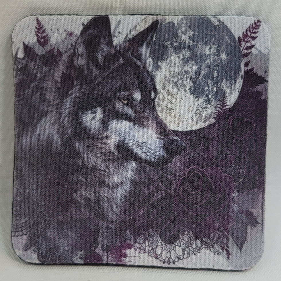 Dark Gothic Wolf howls at moon, purple roses
