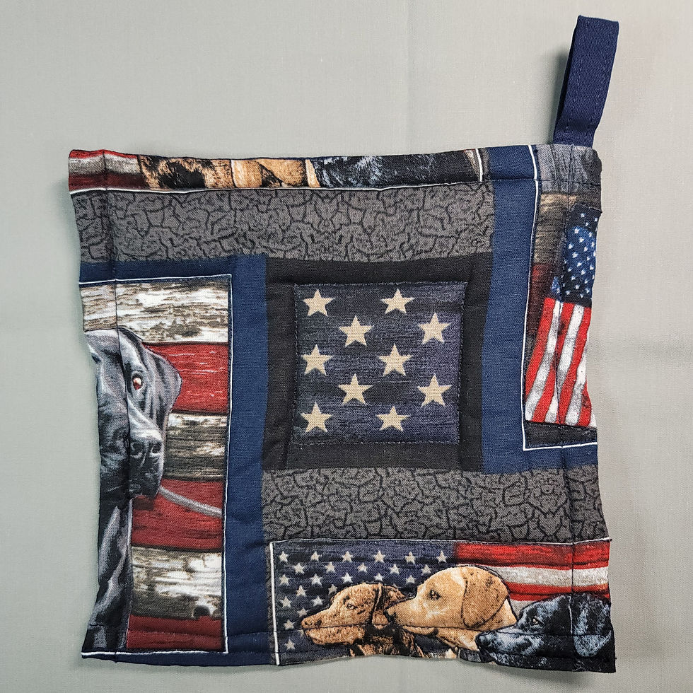 Thumbnail: Patriotic dog print pot holder with loop