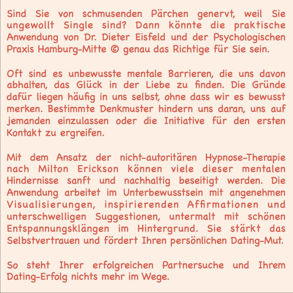 Miniaturbild: Hypnose Beschreibung Alleinsein überwinden und Nähe entwickeln