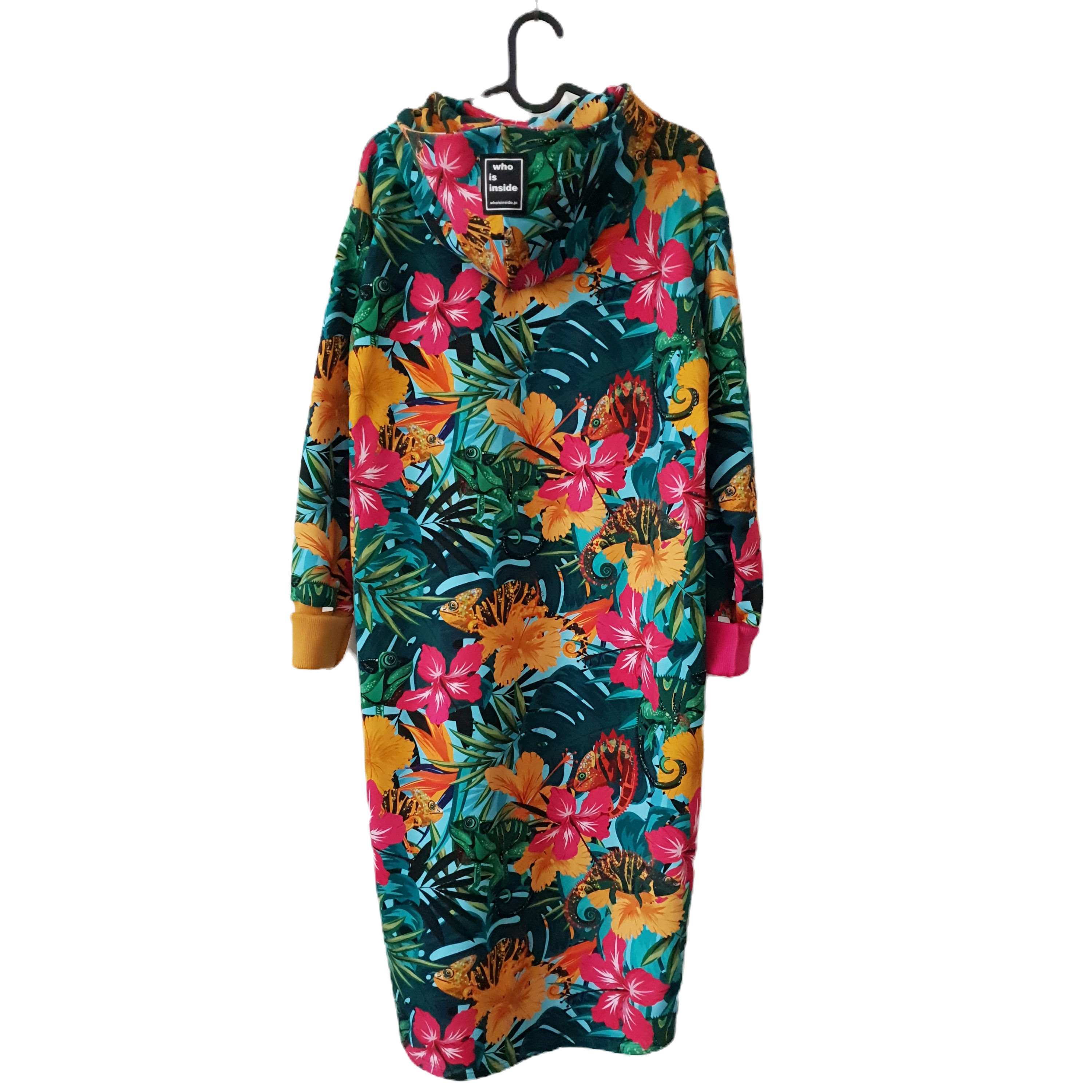 Długa sukienka z kapturem "kameleony"