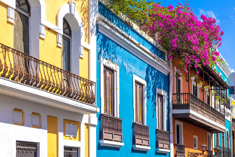 Puerto Rico colorful colonial architecture in historic city center..jpg