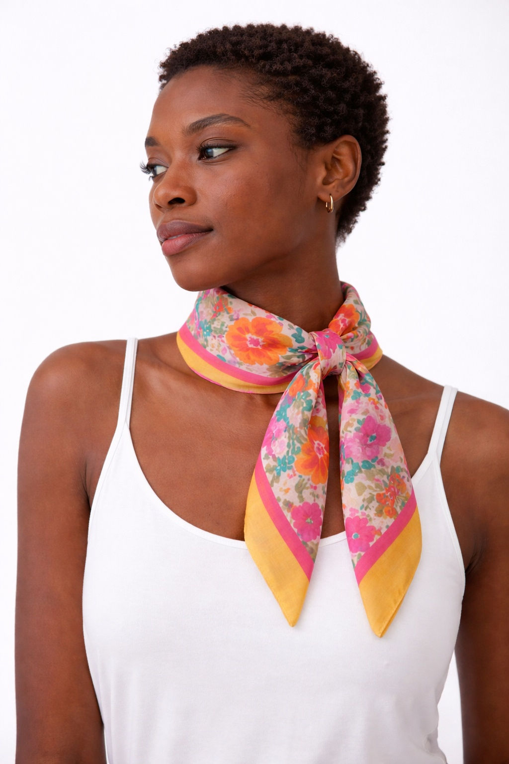 Orange Floral Square Scarf