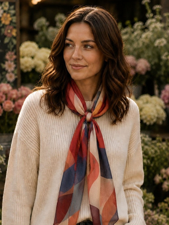 Printed Silk Scarf - Hopkins Red