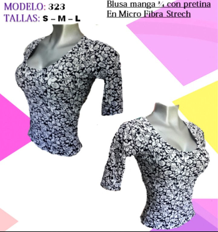 Miniatura: blusas 3/4 unicolor y estampadas