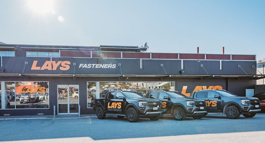 Lays Fasteners delivery trucks parked outside the Wanaka store supplying fasteners and construction products across Wanaka and Queenstown.