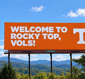 Billboard welcoming people to Rocky Top and University of Tennessee