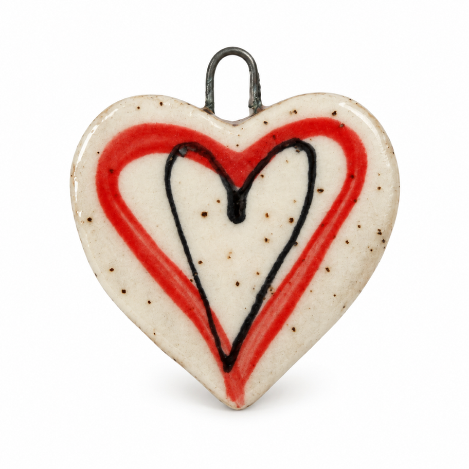 Ceramic heart charm with red outline