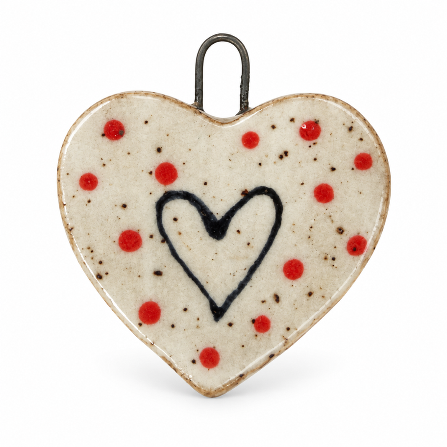 Ceramic heart charm with red dots