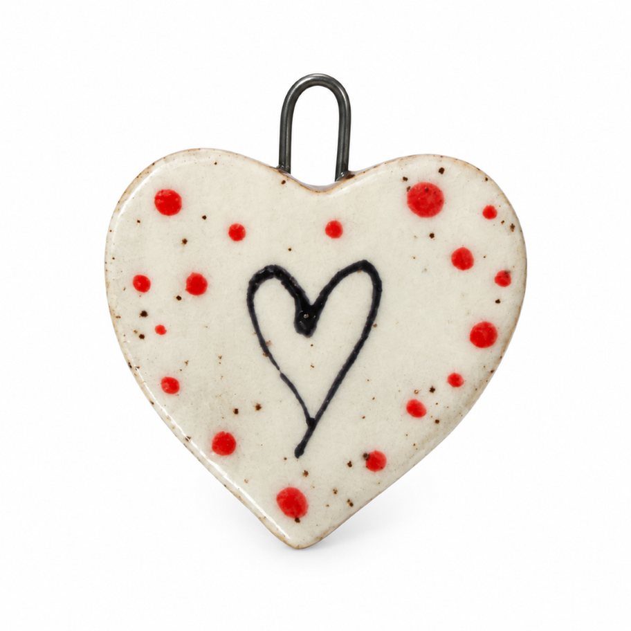 Ceramic heart charm with red dots