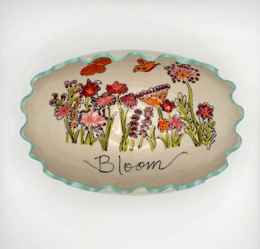 Blooming Meadow Porcelain Serving Bowl with flowers and butterflies