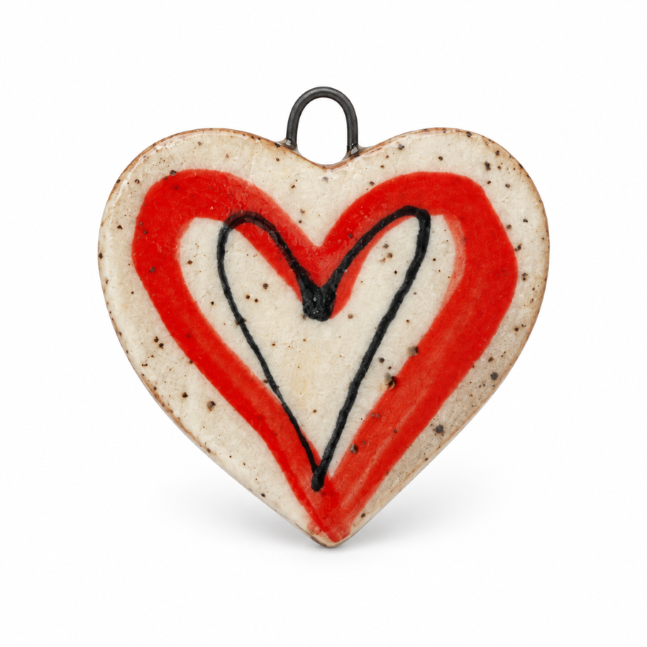 Ceramic heart charm with red outline