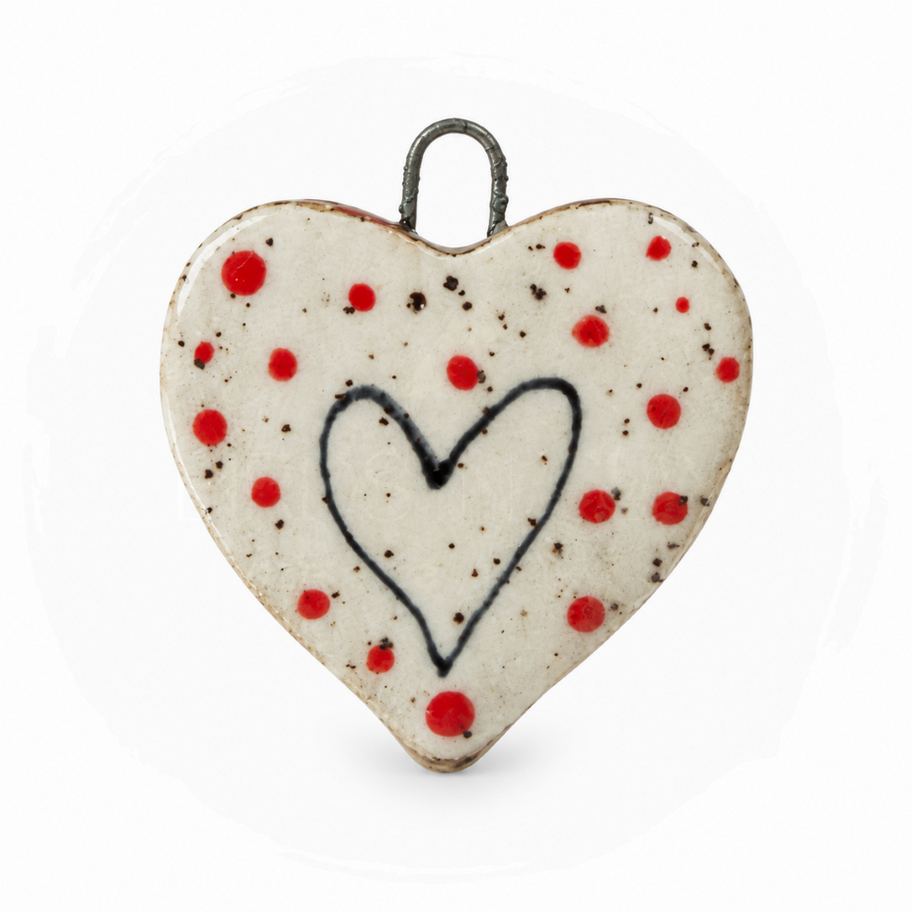 Ceramic heart charm with red dots