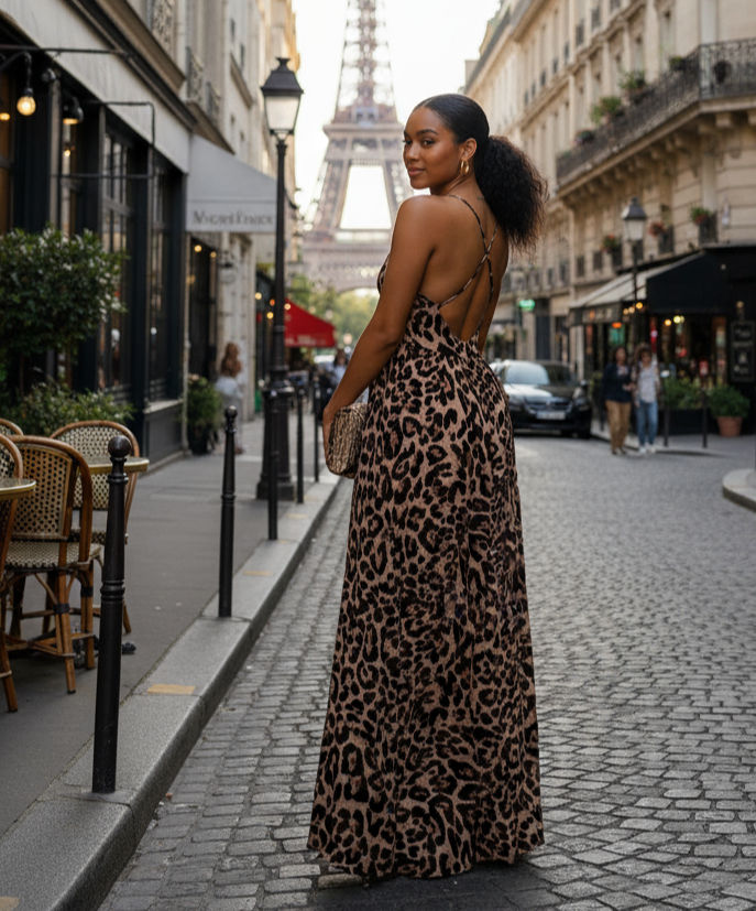 Thumbnail: OPEN BACK LEOPARD PRINT MAXI DRESS