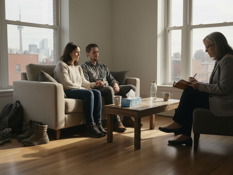 Couple and therapist in Toronto counseling office