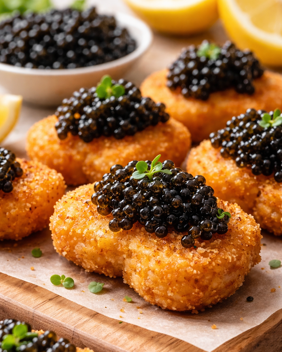Chicken Nuggets with Caviar on Top