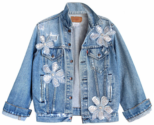 ジャケット・アウター 80s vintage flower denim jeans jacket Vintage Women's Floral Denim Jacket 80s Hari Metal Rocker